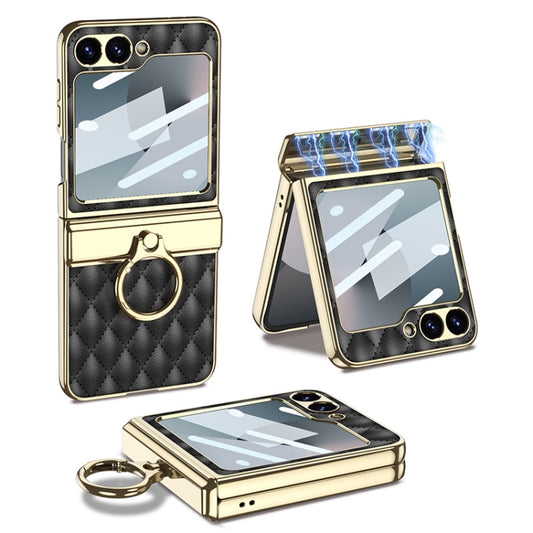 For Samsung Galaxy Z Flip6 GKK Rhombus Pattern Integrated Electroplated Leather Phone Case with Ring(Black) - Galaxy Z Flip6 5G Cases by GKK | Online Shopping South Africa | PMC Jewellery | Buy Now Pay Later Mobicred