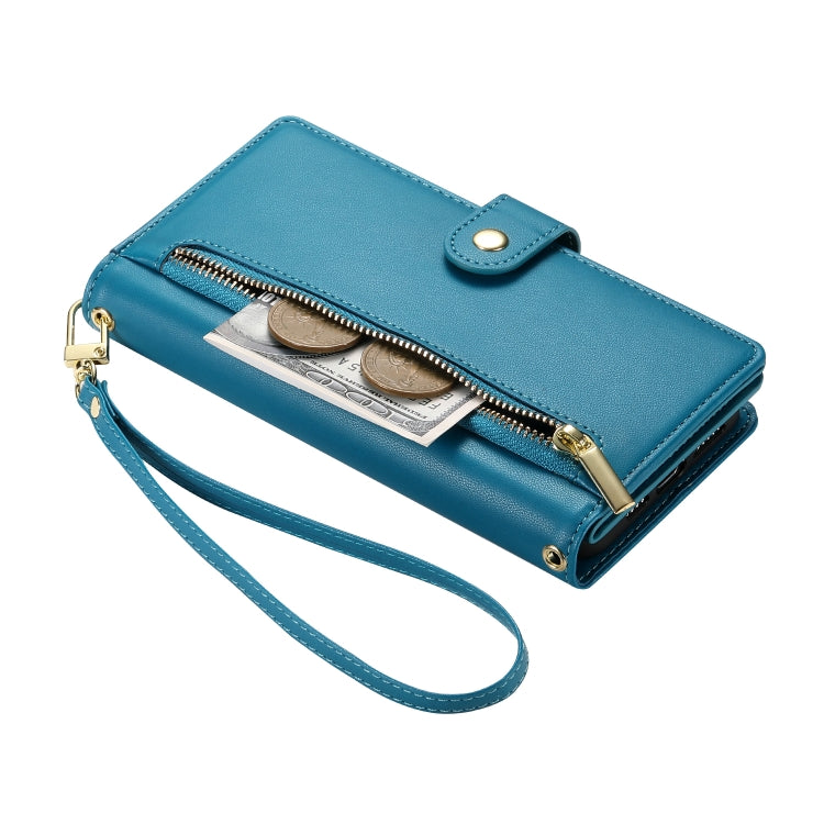 For iPhone 16 Plus Nine Card-slot Zipper Wallet Bag Leather Phone Case(Blue) - iPhone 16 Plus Cases by PMC TechLife | Online Shopping South Africa | PMC TechLife | Buy Now Pay Later Mobicred