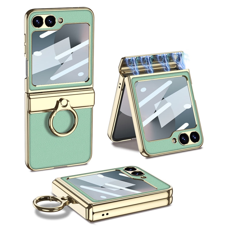 For Samsung Galaxy Z Flip6 GKK Integrated Electroplated Litchi Texture Leather Phone Case with Ring(Green) - Galaxy Z Flip6 5G Cases by GKK | Online Shopping South Africa | PMC Jewellery | Buy Now Pay Later Mobicred