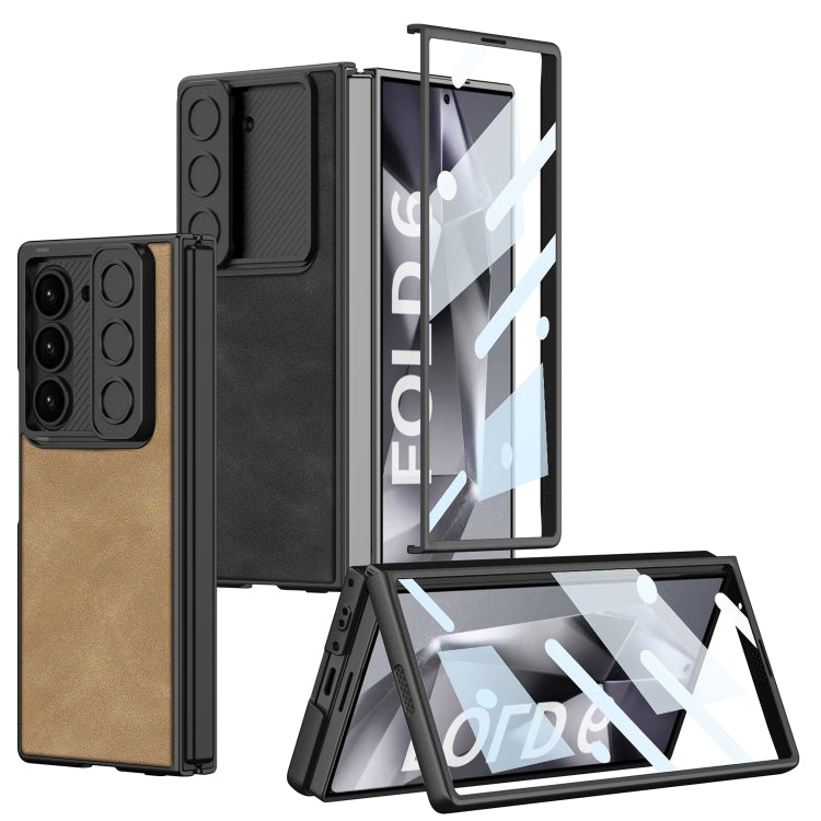 For Samsung Galaxy Z Fold6 GKK Integrated Ultra-thin Sliding Window Frosted Leather Phone Case(Brown) - Galaxy Z Fold6 5G Cases by GKK | Online Shopping South Africa | PMC Jewellery | Buy Now Pay Later Mobicred