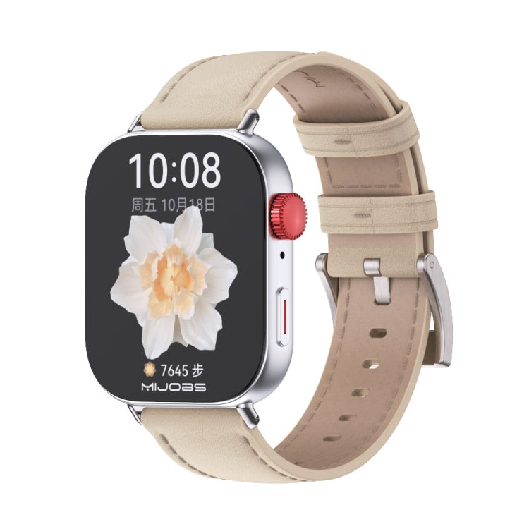 For Huawei Watch Fit3 MIJOBS Genuine Leather Watch Band(Beige Silver) - free shipping - PMc TechLife - Order now!