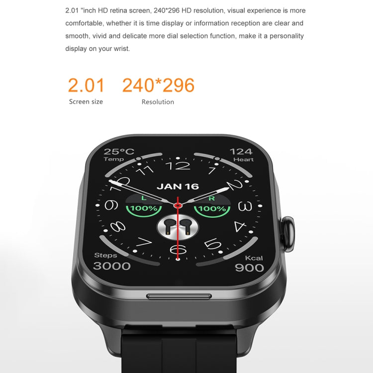 D8 Pro 2.01 inch 2 in 1 Bluetooth Earphone Silicone Strap Smart Watch, Support NFC with Cover(Black) - Smart Watches by PMC TechLife | Online Shopping South Africa | PMC TechLife | Buy Now Pay Later Mobicred