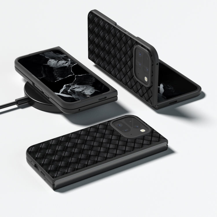 For Google Pixel 9 Pro Fold Black Frame Woven Texture PU Phone Case(Black) - Google Cases by PMC TechLife | Online Shopping South Africa | PMC TechLife | Buy Now Pay Later Mobicred