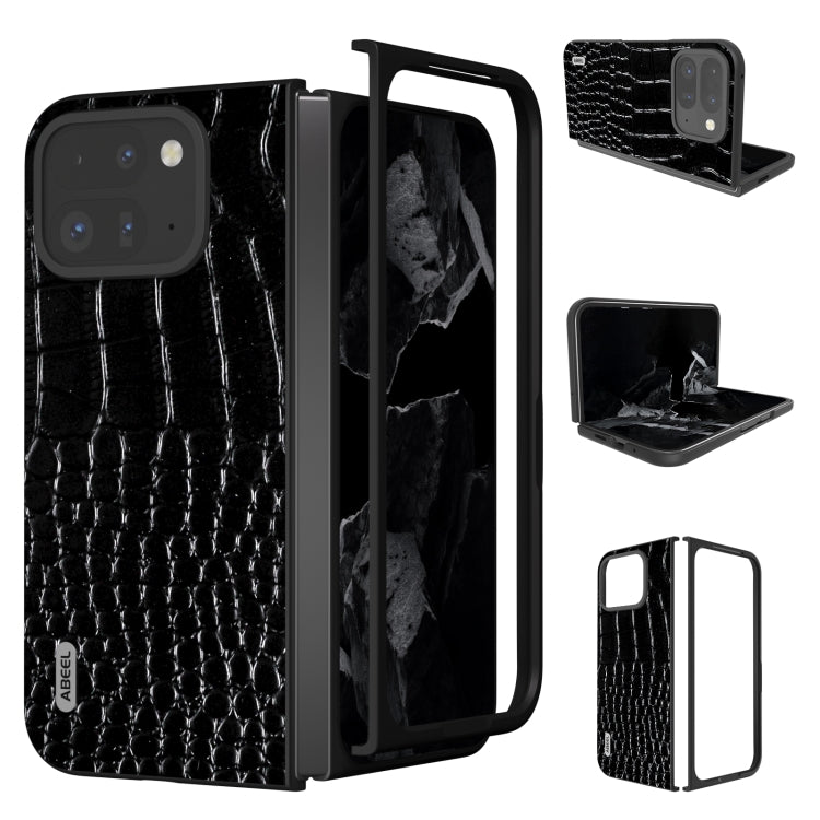 For Google Pixel 9 Pro Fold ABEEL Genuine Leather Crocodile Pattern Black Edge Phone Case(Black) - Google Cases by PMC TechLife | Online Shopping South Africa | PMC TechLife | Buy Now Pay Later Mobicred