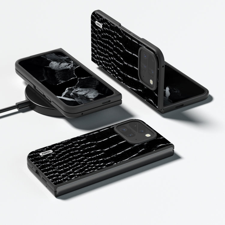For Google Pixel 9 Pro Fold ABEEL Genuine Leather Crocodile Pattern Black Edge Phone Case(Black) - Google Cases by PMC TechLife | Online Shopping South Africa | PMC TechLife | Buy Now Pay Later Mobicred