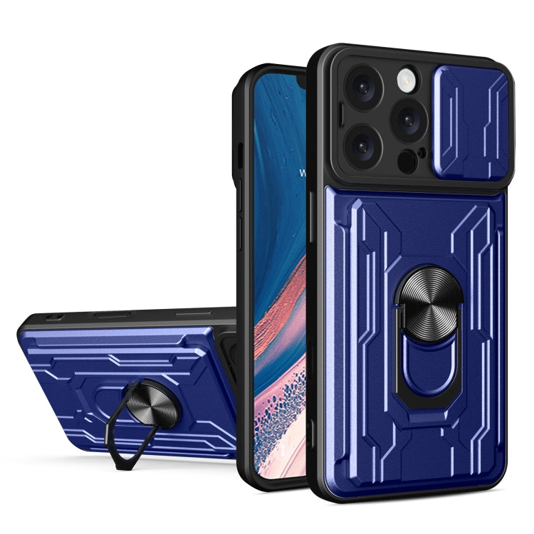 For iPhone 16 Pro Max Sliding Camshield TPU+PC Phone Case with Card Slot(Blue) - iPhone 16 Pro Max Cases by PMC TechLife | Online Shopping South Africa | PMC TechLife | Buy Now Pay Later Mobicred