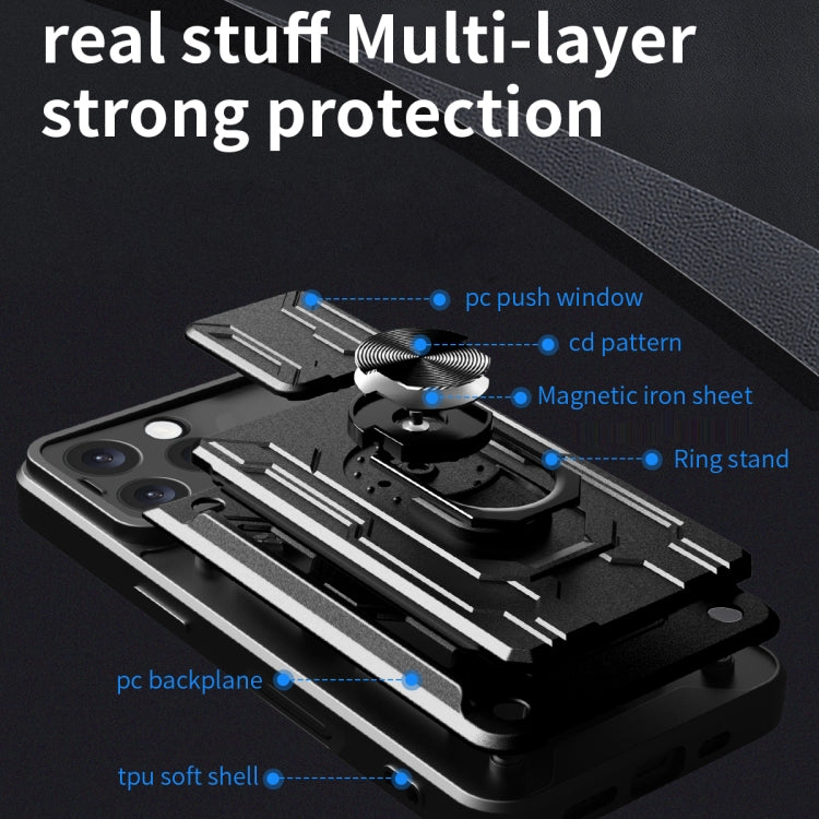 For iPhone 16 Pro Max Sliding Camshield TPU+PC Phone Case with Card Slot(Blue) - iPhone 16 Pro Max Cases by PMC TechLife | Online Shopping South Africa | PMC TechLife | Buy Now Pay Later Mobicred