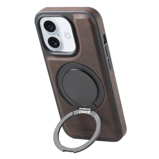 For iPhone 16 Plus Denior A14 Skin Feel Rotating Holder MagSafe Phone Case(Brown) - iPhone 16 Plus Cases by Denior | Online Shopping South Africa | PMC Jewellery | Buy Now Pay Later Mobicred