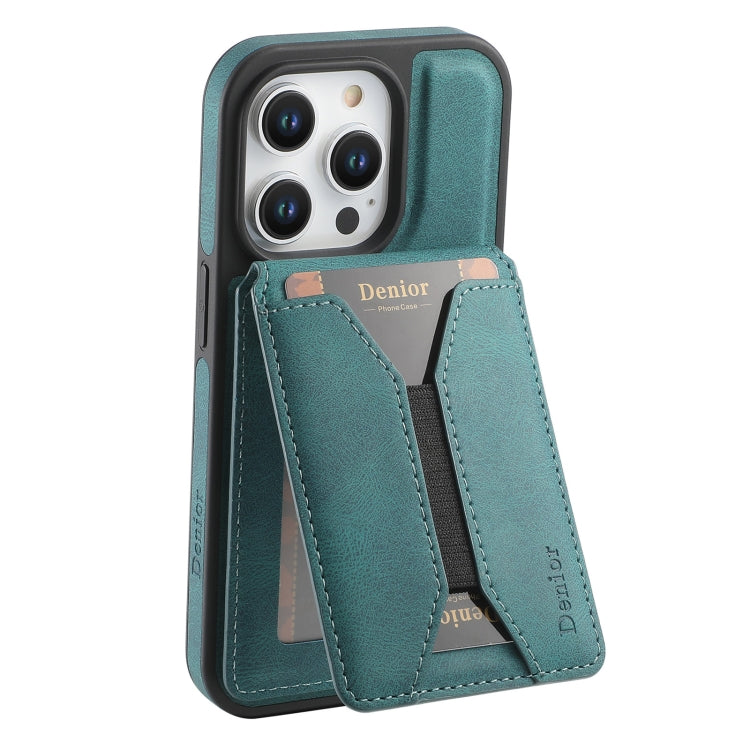 For iPhone 15 Pro Max Denior D18 Skin Feel Rotating Holder MagSafe Detachable Card Slot Phone Case(Blue) - iPhone 15 Pro Max Cases by Denior | Online Shopping South Africa | PMC Jewellery | Buy Now Pay Later Mobicred