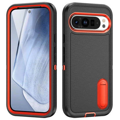 For Google Pixel 9 Pro Rugged PC + Silicone Phone Case with Holder(Black+Orange) - Google Cases by PMC Jewellery | Online Shopping South Africa | PMC Jewellery | Buy Now Pay Later Mobicred