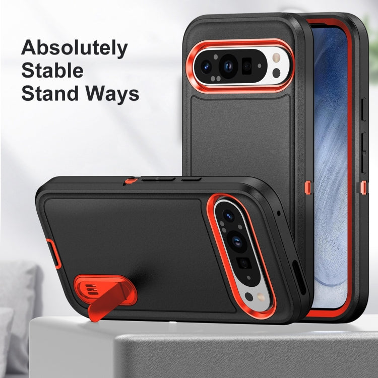 For Google Pixel 9 Pro Rugged PC + Silicone Phone Case with Holder(Black+Orange) - Google Cases by PMC Jewellery | Online Shopping South Africa | PMC Jewellery | Buy Now Pay Later Mobicred