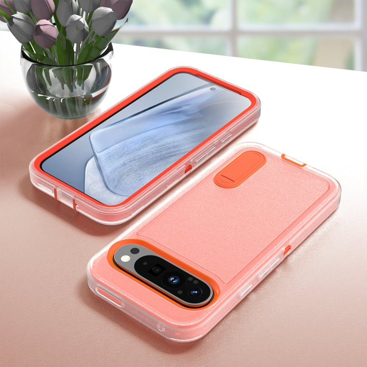 For Google Pixel 9 Pro Rugged PC + Silicone Phone Case with Holder(Transparent+Orange) - Google Cases by PMC Jewellery | Online Shopping South Africa | PMC Jewellery | Buy Now Pay Later Mobicred