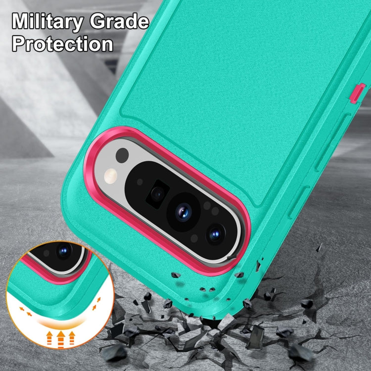 For Google Pixel 9 Rugged PC + Silicone Phone Case with Holder(Light Green+Rose Red) - Google Cases by PMC TechLife | Online Shopping South Africa | PMC TechLife | Buy Now Pay Later Mobicred
