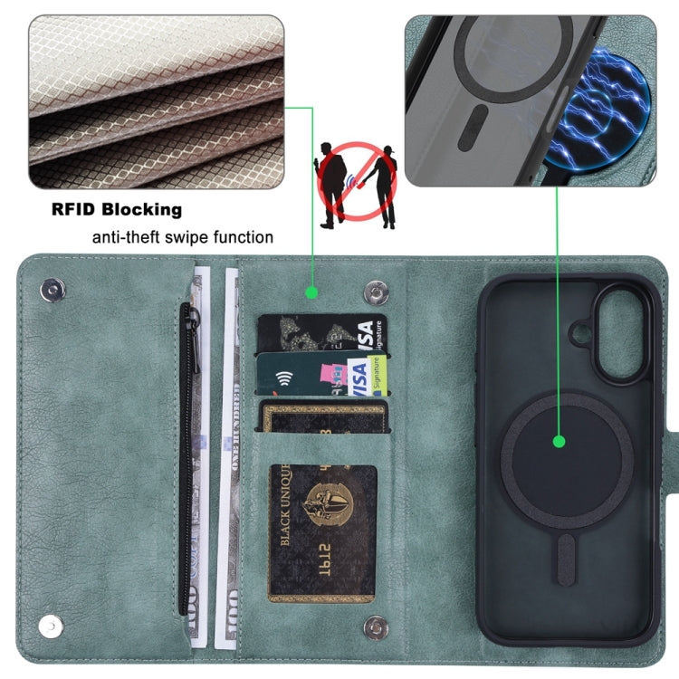 For iPhone 16 ViLi GVS Series MagSafe Magnetic RFID Leather Phone Case(Green) - iPhone 16 Cases by ViLi | Online Shopping South Africa | PMC TechLife | Buy Now Pay Later Mobicred