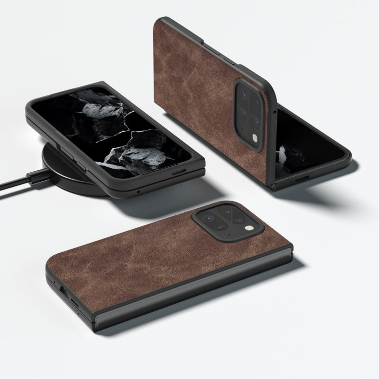 For Google Pixel 9 Pro Fold Black Frame PU Leather Full Coverage Phone Case(Coffee) - Google Cases by PMC TechLife | Online Shopping South Africa | PMC TechLife | Buy Now Pay Later Mobicred