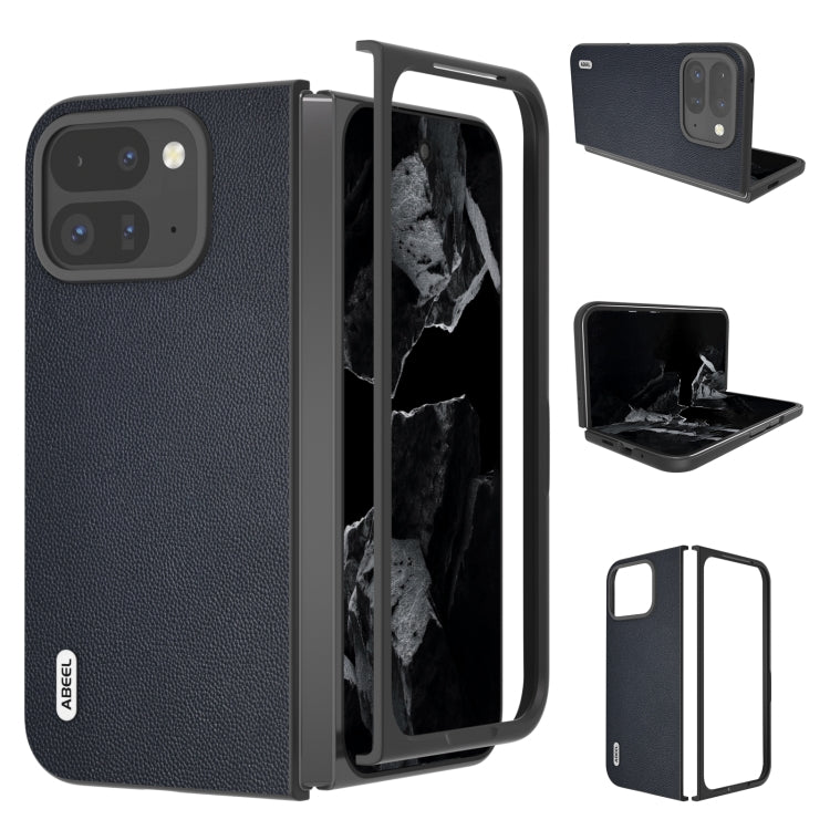 For Google Pixel 9 Pro Fold ABEEL Genuine Leather Elegant Black Edge Phone Case(Blue) - Google Cases by PMC TechLife | Online Shopping South Africa | PMC TechLife | Buy Now Pay Later Mobicred