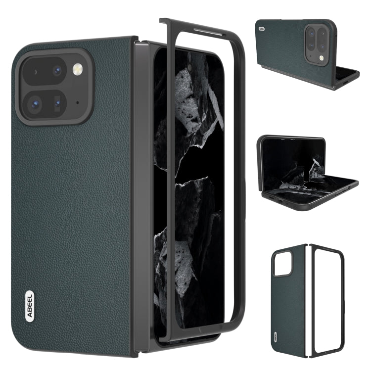 For Google Pixel 9 Pro Fold ABEEL Genuine Leather Elegant Black Edge Phone Case(Green) - free shipping - PMC TechLife - Order now!