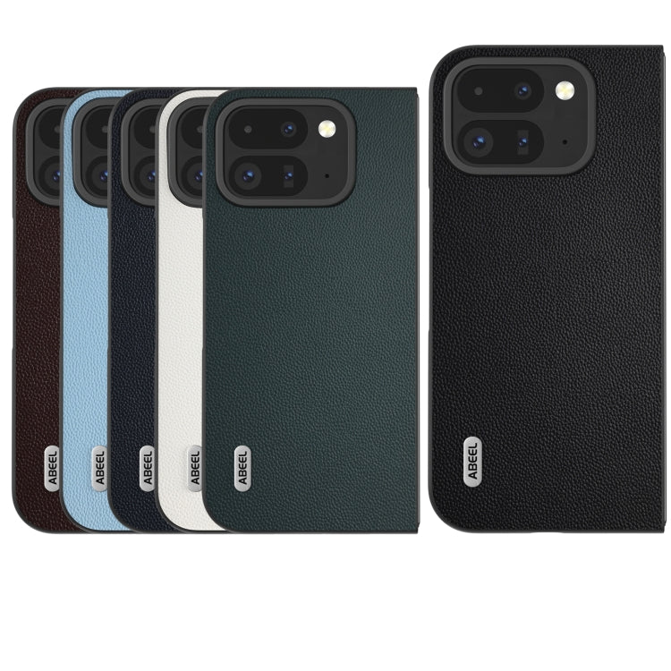 For Google Pixel 9 Pro Fold ABEEL Genuine Leather Elegant Black Edge Phone Case(Green) - free shipping - PMC TechLife - Order now!