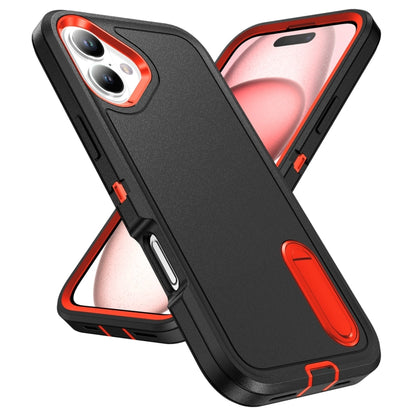 For iPhone 16 Plus Rugged PC + Silicone Phone Case with Holder(Black+Orange) - iPhone 16 Plus Cases by PMC Jewellery | Online Shopping South Africa | PMC Jewellery | Buy Now Pay Later Mobicred