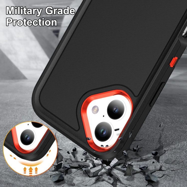 For iPhone 16 Plus Rugged PC + Silicone Phone Case with Holder(Black+Orange) - iPhone 16 Plus Cases by PMC TechLife | Online Shopping South Africa | PMC TechLife | Buy Now Pay Later Mobicred
