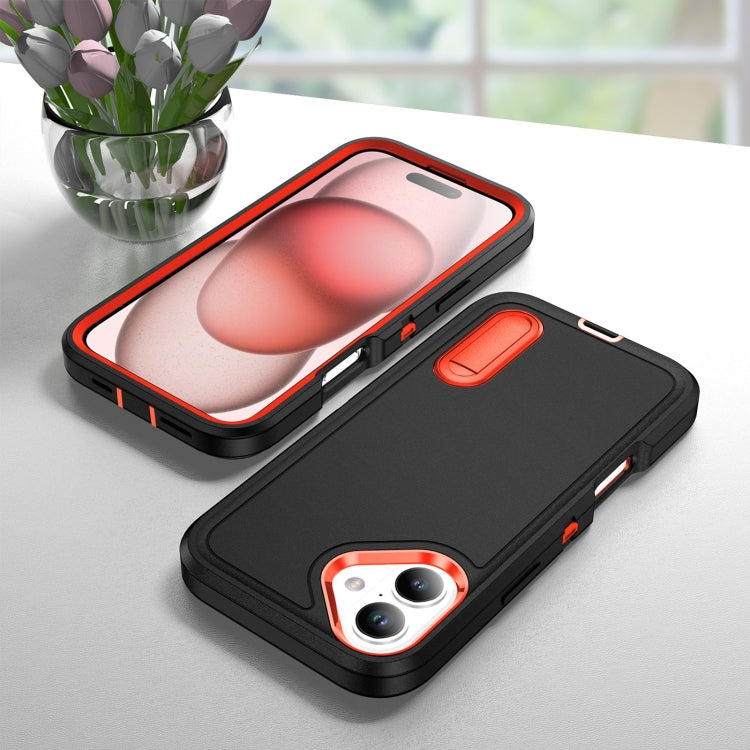 For iPhone 16 Plus Rugged PC + Silicone Phone Case with Holder(Black+Orange) - iPhone 16 Plus Cases by PMC TechLife | Online Shopping South Africa | PMC TechLife | Buy Now Pay Later Mobicred