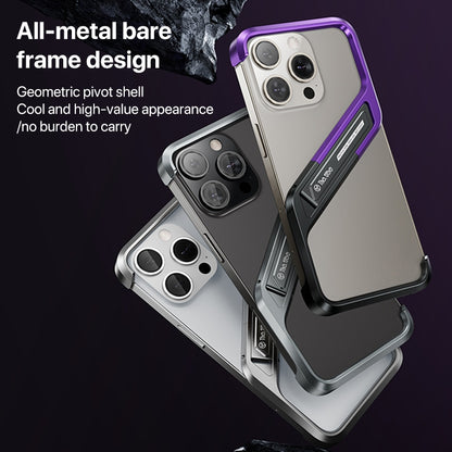 For iPhone 16 Pro Max S-shaped Stand Frameless Metal Phone Case(Black Purple) - iPhone 16 Pro Max Cases by PMC Jewellery | Online Shopping South Africa | PMC Jewellery | Buy Now Pay Later Mobicred