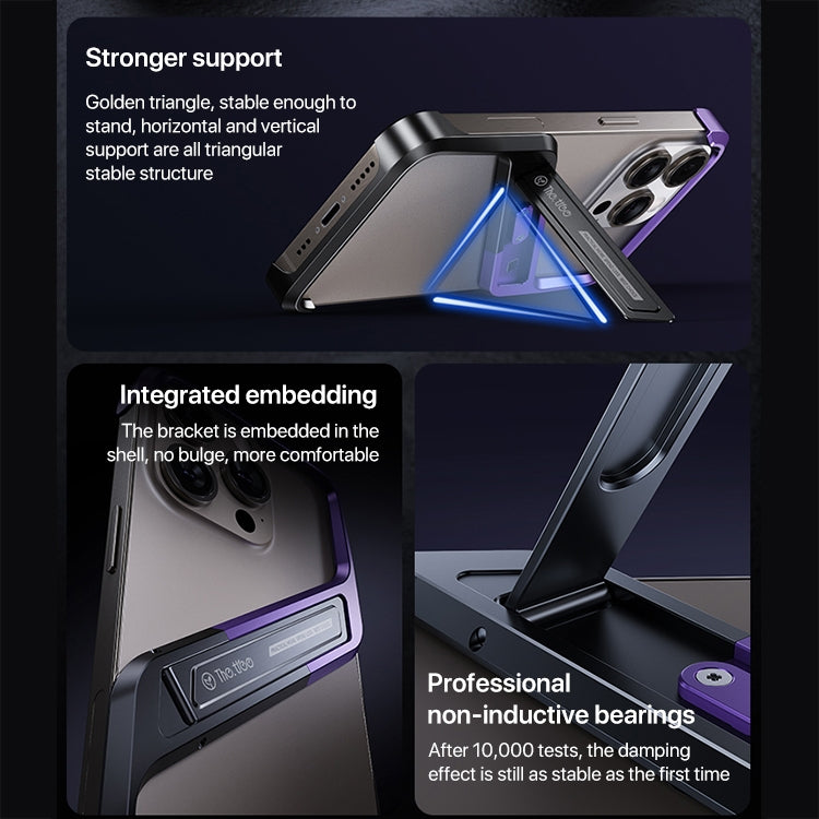 For iPhone 15 S-shaped Stand Frameless Metal Phone Case(Black Purple) - free shipping - PMC Jewellery - Order now!