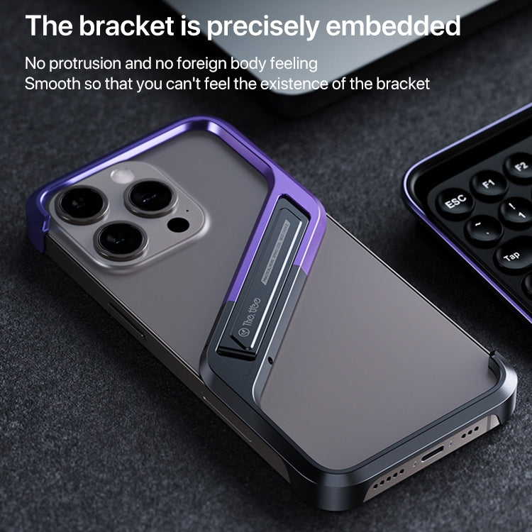 For iPhone 15 S-shaped Stand Frameless Metal Phone Case(Black Purple) - iPhone 15 Cases by PMC Jewellery | Online Shopping South Africa | PMC Jewellery | Buy Now Pay Later Mobicred