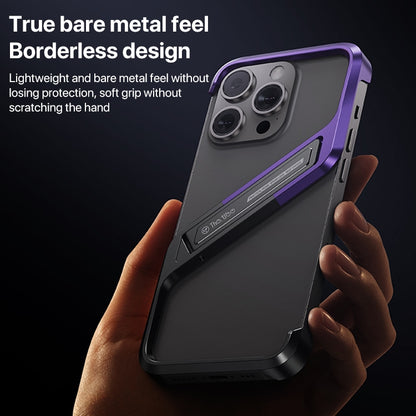 For iPhone 15 S-shaped Stand Frameless Metal Phone Case(Black Purple) - iPhone 15 Cases by PMC Jewellery | Online Shopping South Africa | PMC Jewellery | Buy Now Pay Later Mobicred