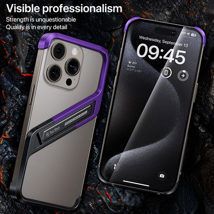 For iPhone 15 S-shaped Stand Frameless Metal Phone Case(Black Purple) - iPhone 15 Cases by PMC Jewellery | Online Shopping South Africa | PMC Jewellery | Buy Now Pay Later Mobicred