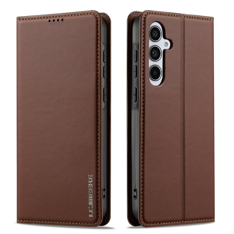 For Samsung Galaxy S24 FE 5G LC.IMEEKE L1 Series Frosted Fine Texture PU Phone Case(Brown) - Galaxy S24 FE 5G Cases by LC.IMEEKE | Online Shopping South Africa | PMC Jewellery | Buy Now Pay Later Mobicred