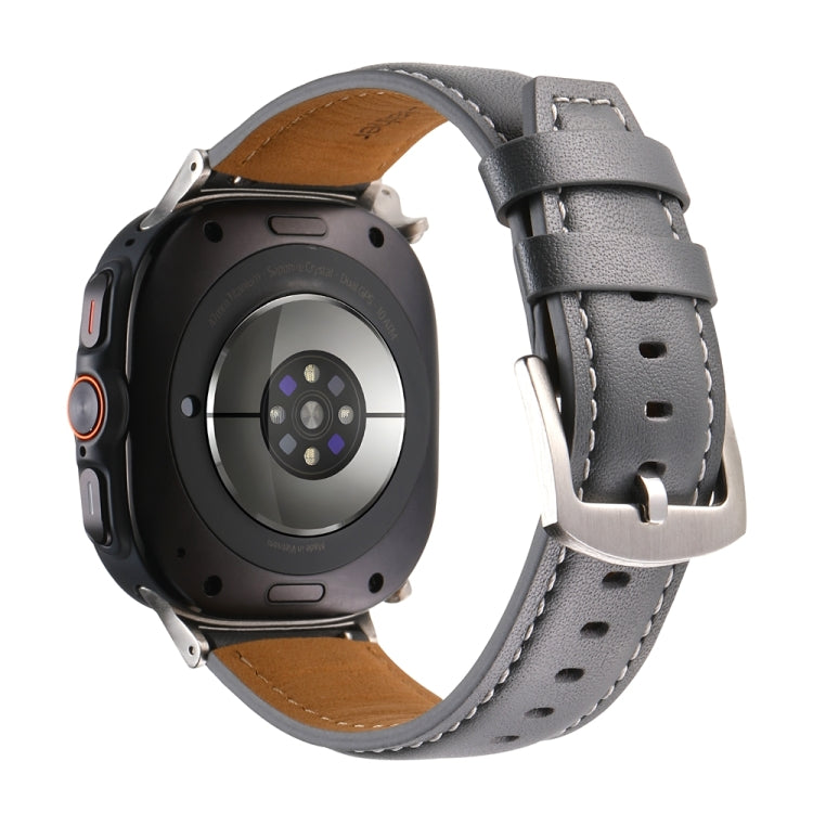 For Samsung Galaxy Watch Ultra 47mm Plain Genuine Leather Watch Band(Grey) - Watch Bands by PMC TechLife | Online Shopping South Africa | PMC TechLife | Buy Now Pay Later Mobicred