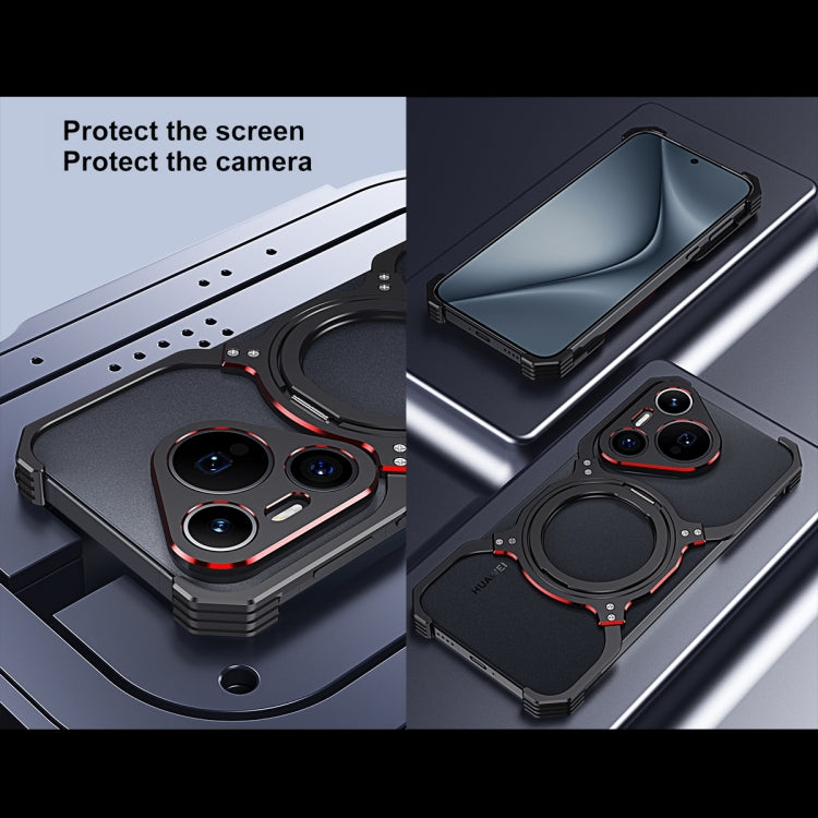 For Huawei Mate 60 Mechanical Arm Borderless MagSafe Holder Metal Phone Case(Black Red) - Huawei Cases by PMC TechLife | Online Shopping South Africa | PMC TechLife | Buy Now Pay Later Mobicred