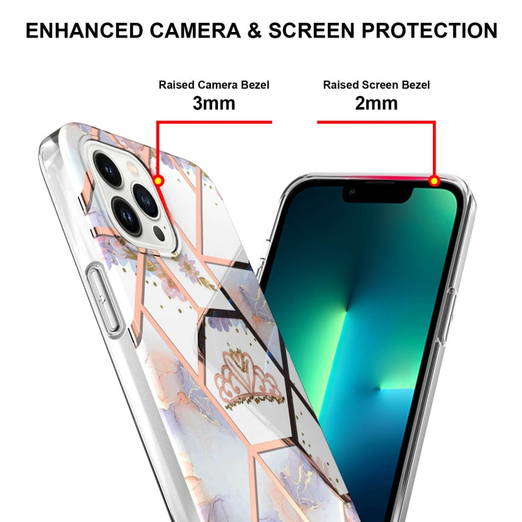 For iPhone 16 Pro Splicing Marble Flower IMD TPU Phone Case(Crown) - free shipping - PMC TechLife - Order now!