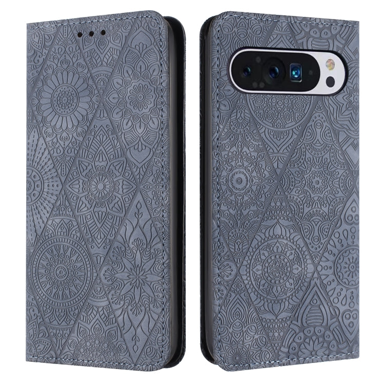 For Google Pixel 9 / 9 Pro Ethnic Embossed Adsorption Leather Phone Case(Grey) - Google Cases by PMC Jewellery | Online Shopping South Africa | PMC Jewellery | Buy Now Pay Later Mobicred