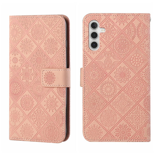 For Samsung Galaxy S25+ 5G Ethnic Style Embossed Pattern Leather Phone Case(Pink) - Galaxy S25+ 5G Cases by PMC Jewellery | Online Shopping South Africa | PMC Jewellery | Buy Now Pay Later Mobicred