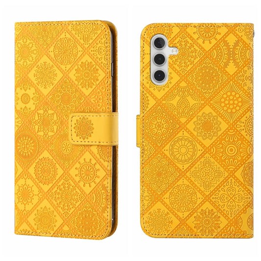 For Samsung Galaxy S25+ 5G Ethnic Style Embossed Pattern Leather Phone Case(Yellow) - Galaxy S25+ 5G Cases by PMC Jewellery | Online Shopping South Africa | PMC Jewellery | Buy Now Pay Later Mobicred