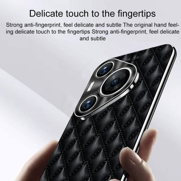 For Huawei Pura 70 Silver Edge Rhombic Texture PU Leather Phone Case(Black) - Huawei Cases by PMC Jewellery | Online Shopping South Africa | PMC Jewellery | Buy Now Pay Later Mobicred