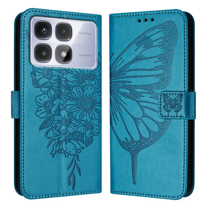 For Redmi K70 Ultra 5G Global Embossed Butterfly Leather Phone Case(Blue) - Xiaomi Cases by PMC Jewellery | Online Shopping South Africa | PMC Jewellery | Buy Now Pay Later Mobicred