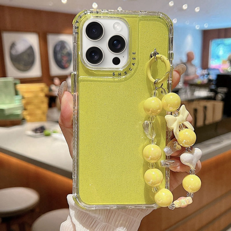 For iPhone 16 Pro Max TPU + PC + Glitter Sequins Full Coverage Phone Case with Bracelet(Yellow) - iPhone 16 Pro Max Cases by PMC Jewellery | Online Shopping South Africa | PMC Jewellery | Buy Now Pay Later Mobicred