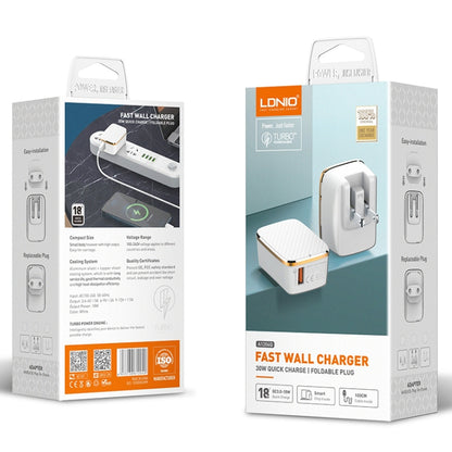 LDNIO A1204Q QC3.0 18W USB Fast Charger with 1m USB to 8 Pin Cable, Plug Type:UK Plug(White Gold) - USB Charger by LDNIO | Online Shopping South Africa | PMC Jewellery | Buy Now Pay Later Mobicred