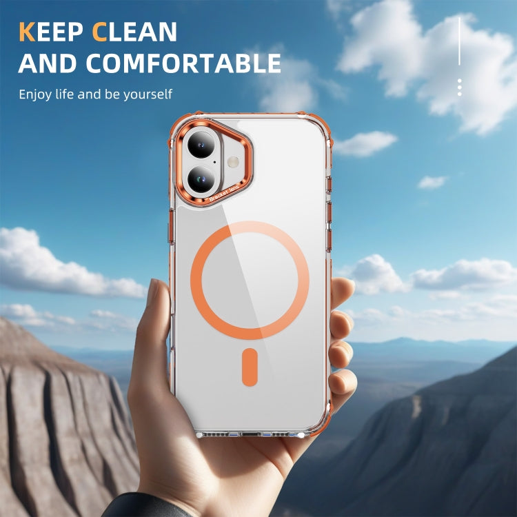 For iPhone 16 Plus Rainbow Series Transparent MagSafe Lens Holder Phone Case(Orange) - free shipping - PMC TechLife - Order now!