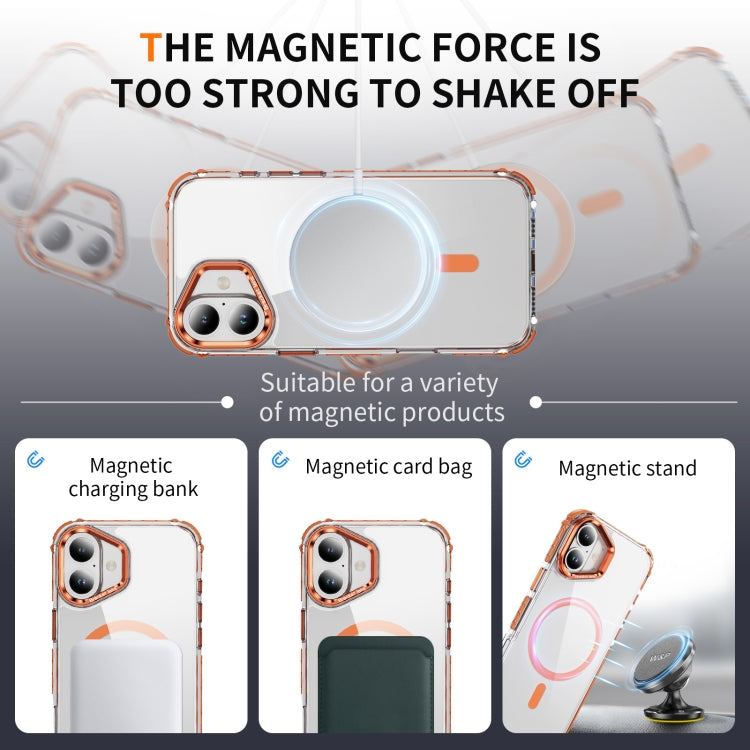 For iPhone 16 Plus Rainbow Series Transparent MagSafe Lens Holder Phone Case(Orange) - free shipping - PMC TechLife - Order now!