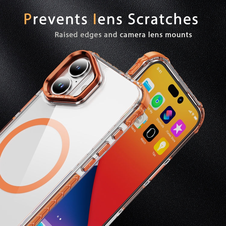 For iPhone 16 Plus Rainbow Series Transparent MagSafe Lens Holder Phone Case(Orange) - free shipping - PMC TechLife - Order now!