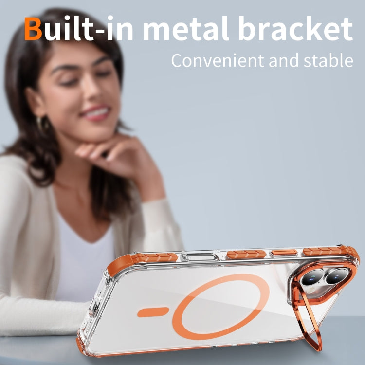 For iPhone 16 Plus Rainbow Series Transparent MagSafe Lens Holder Phone Case(Orange) - free shipping - PMC TechLife - Order now!