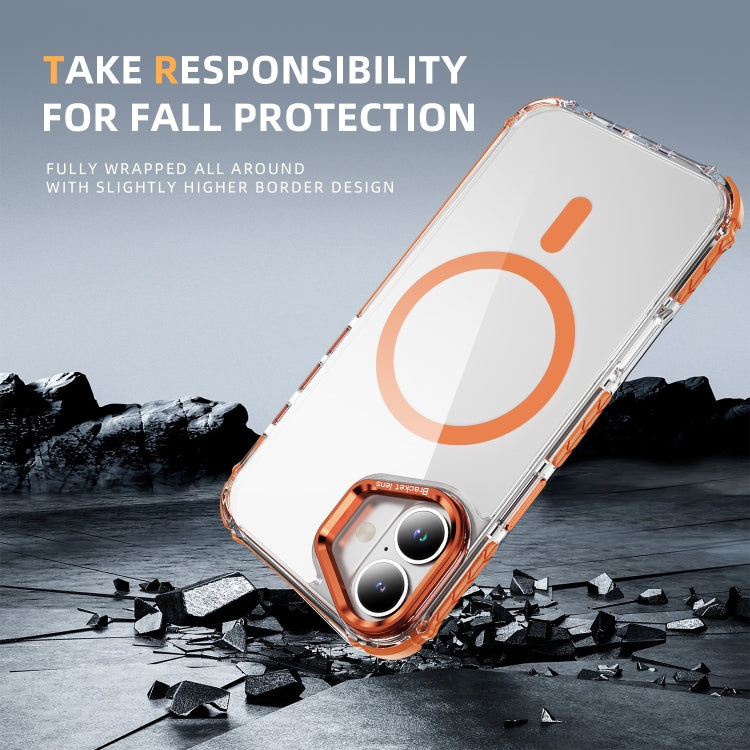 For iPhone 16 Plus Rainbow Series Transparent MagSafe Lens Holder Phone Case(Orange) - free shipping - PMC TechLife - Order now!