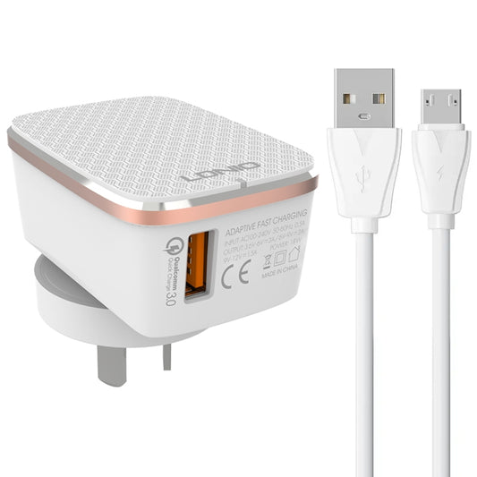 LDNIO A1204Q QC3.0 18W USB Fast Charger with 1m USB to Micro USB Cable, Plug Type:AU Plug(White Gold) - USB Charger by LDNIO | Online Shopping South Africa | PMC Jewellery | Buy Now Pay Later Mobicred