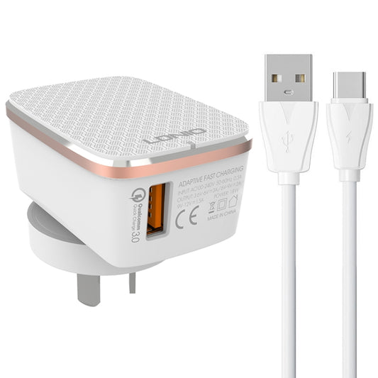 LDNIO A1204Q QC3.0 18W USB Fast Charger with 1m USB to USB-C / Type-C Cable, Plug Type:US Plug(White Gold) - USB Charger by LDNIO | Online Shopping South Africa | PMC Jewellery | Buy Now Pay Later Mobicred