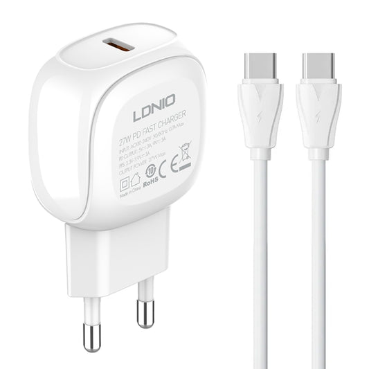 LDNIO A1206C PD27W USB-C / Type-C Fast Charger with 1m Type-C Cable, Plug Type:EU Plug(White) - USB Charger by LDNIO | Online Shopping South Africa | PMC Jewellery | Buy Now Pay Later Mobicred