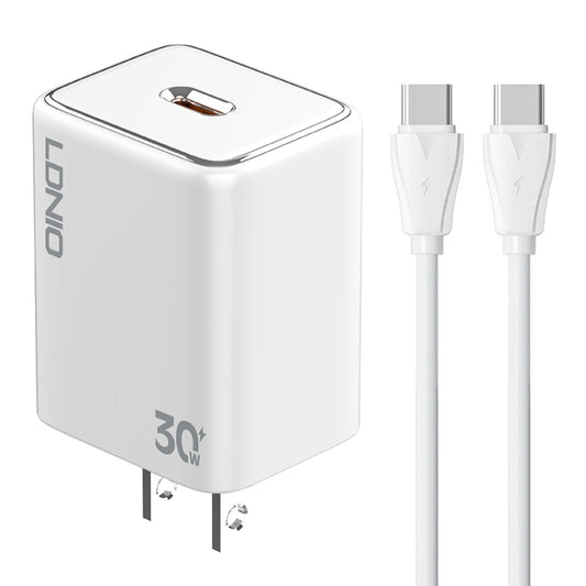 LDNIO A1508C PD30W USB-C / Type-C Fast Charger with 1m Type-C Cable(White) - USB Charger by LDNIO | Online Shopping South Africa | PMC Jewellery | Buy Now Pay Later Mobicred